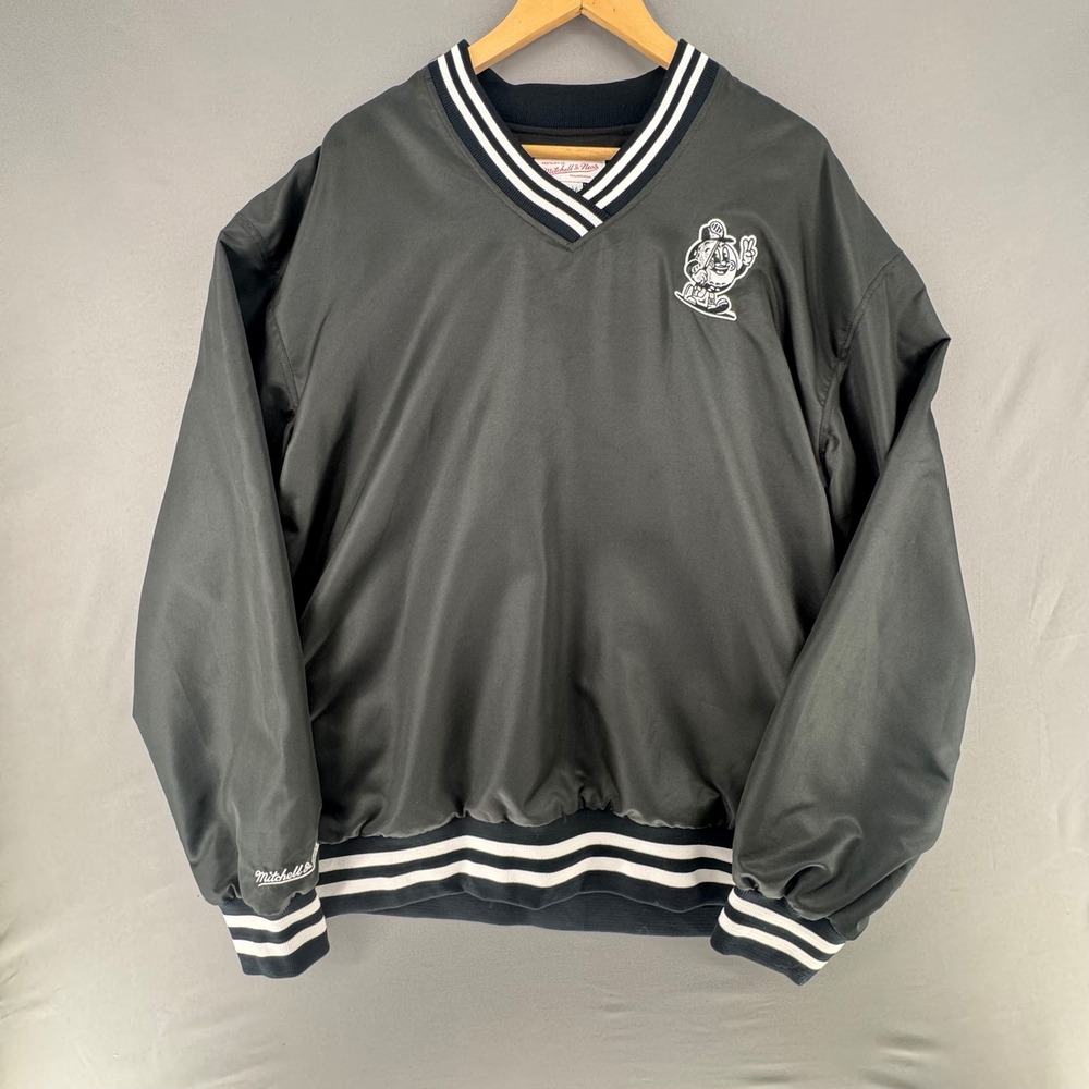 Mitchell & Ness Mens NY Golf Mascot V-Neck Pullover Windbreaker Jacket Black M